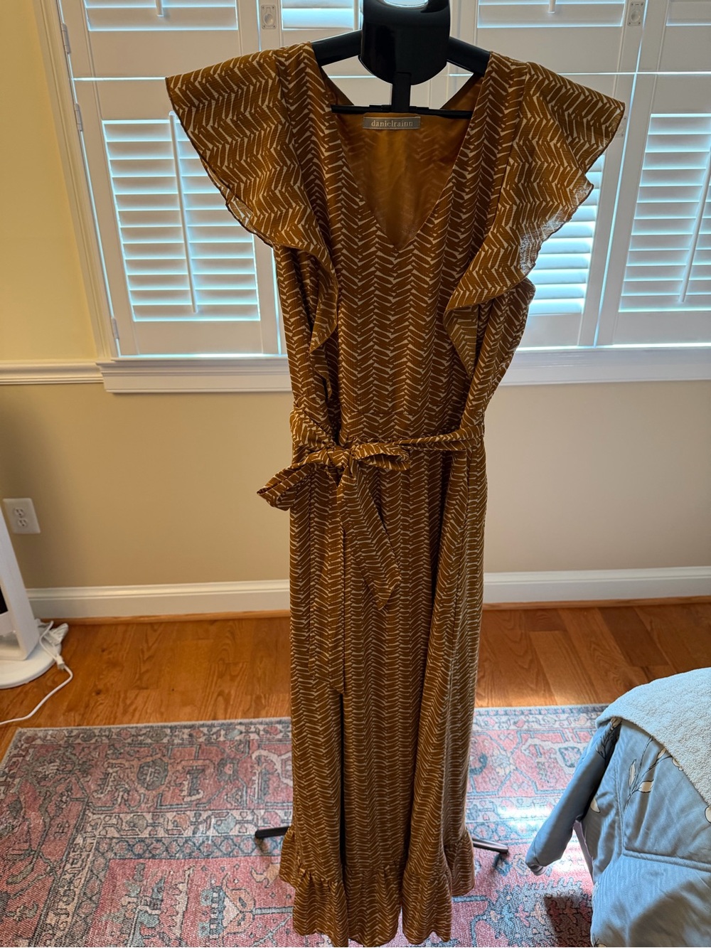 Mustard Brown Ruffle Sleeve Dress